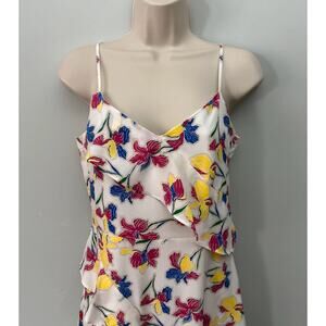 Banana Republic Factory Dress 0 White Floral Asymmetrical Midi Dainty Feminine